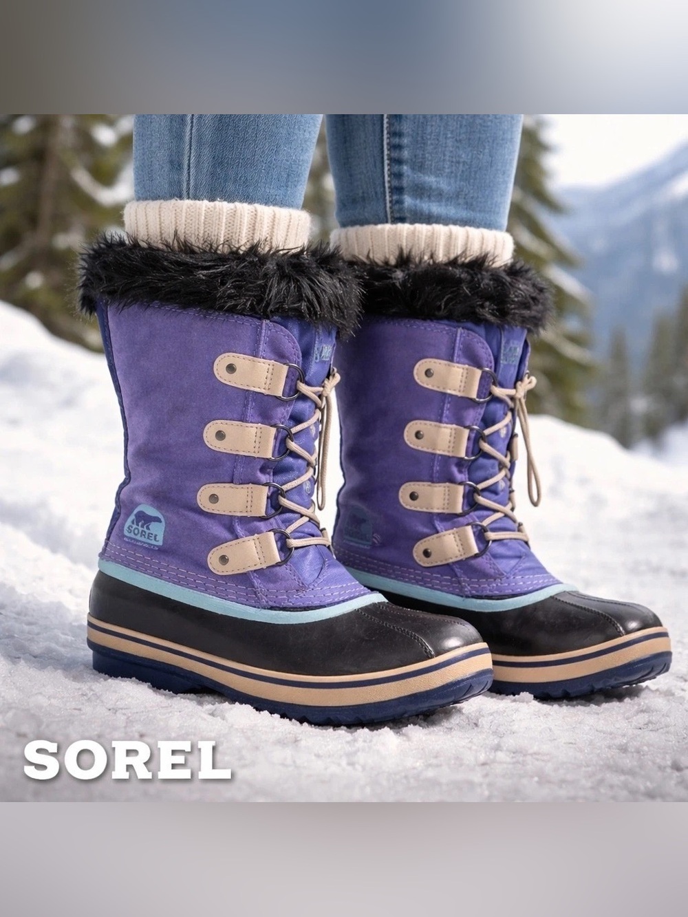 SOREL Joan of Arctic Waterproof Lace Up Purple Snow Boots Size 6